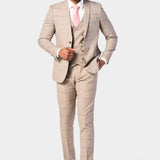 Tan and Pink Plaid 3 Piece Suit