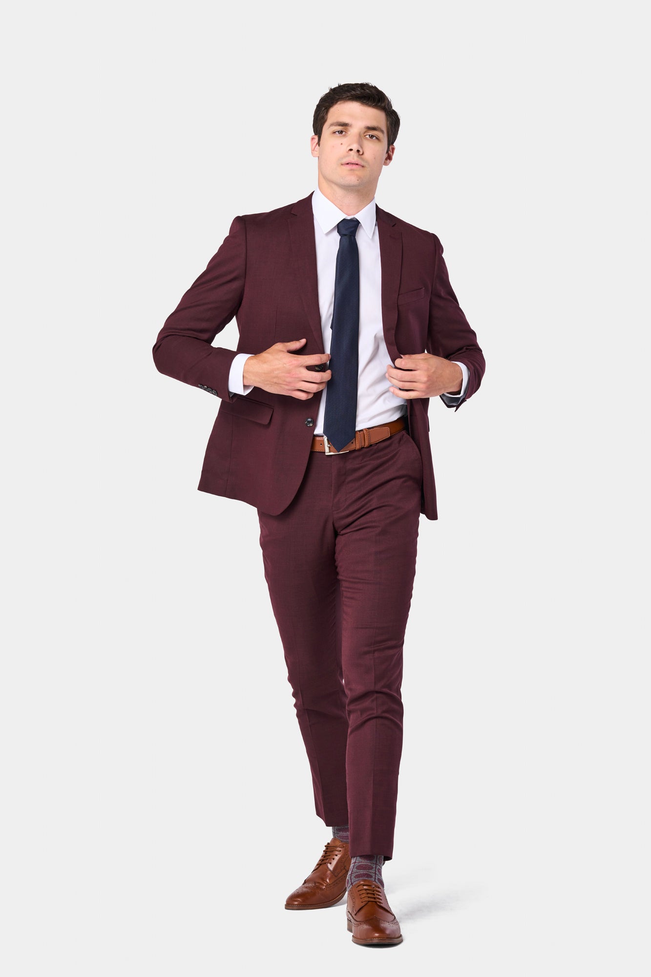 Burgundy Sharkskin 2 Button Suit