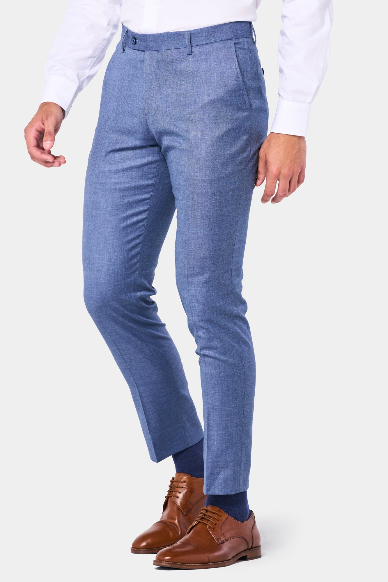 Slim fit Mens Semi Solid blue Pants-Thakhek, Sharkskin Dark Blue
