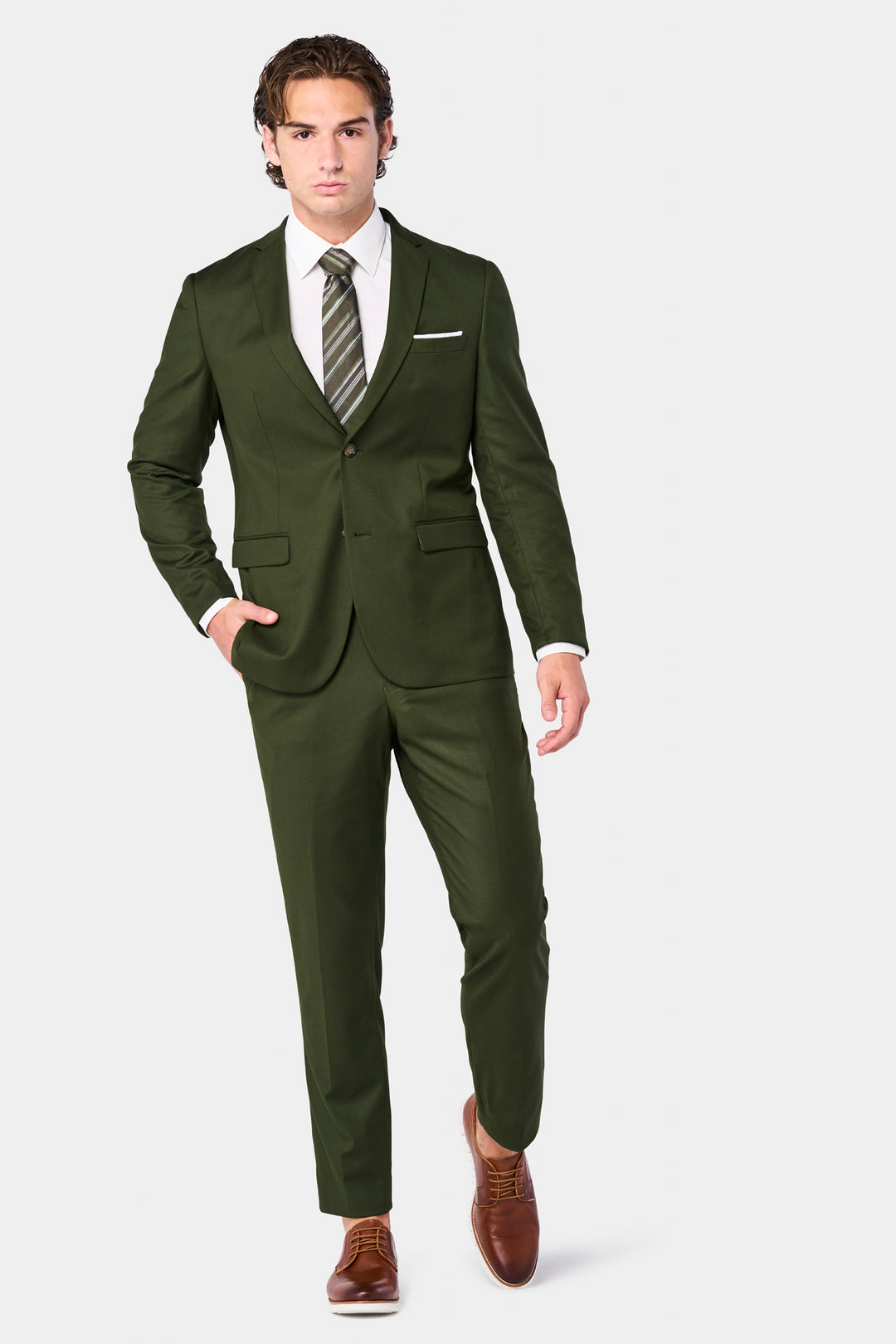 Regular Fit 3 Piece Suit 2 Button (Olive) V2TR main image 1