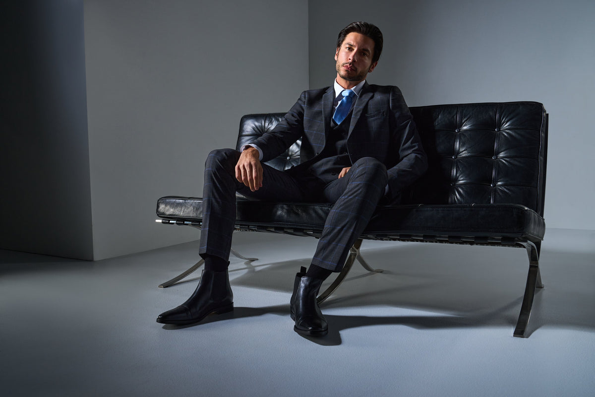 Gray and Periwinkle Blue Window Pane 3 Piece Suit