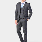 Gray and Periwinkle Blue Window Pane 3 Piece Suit