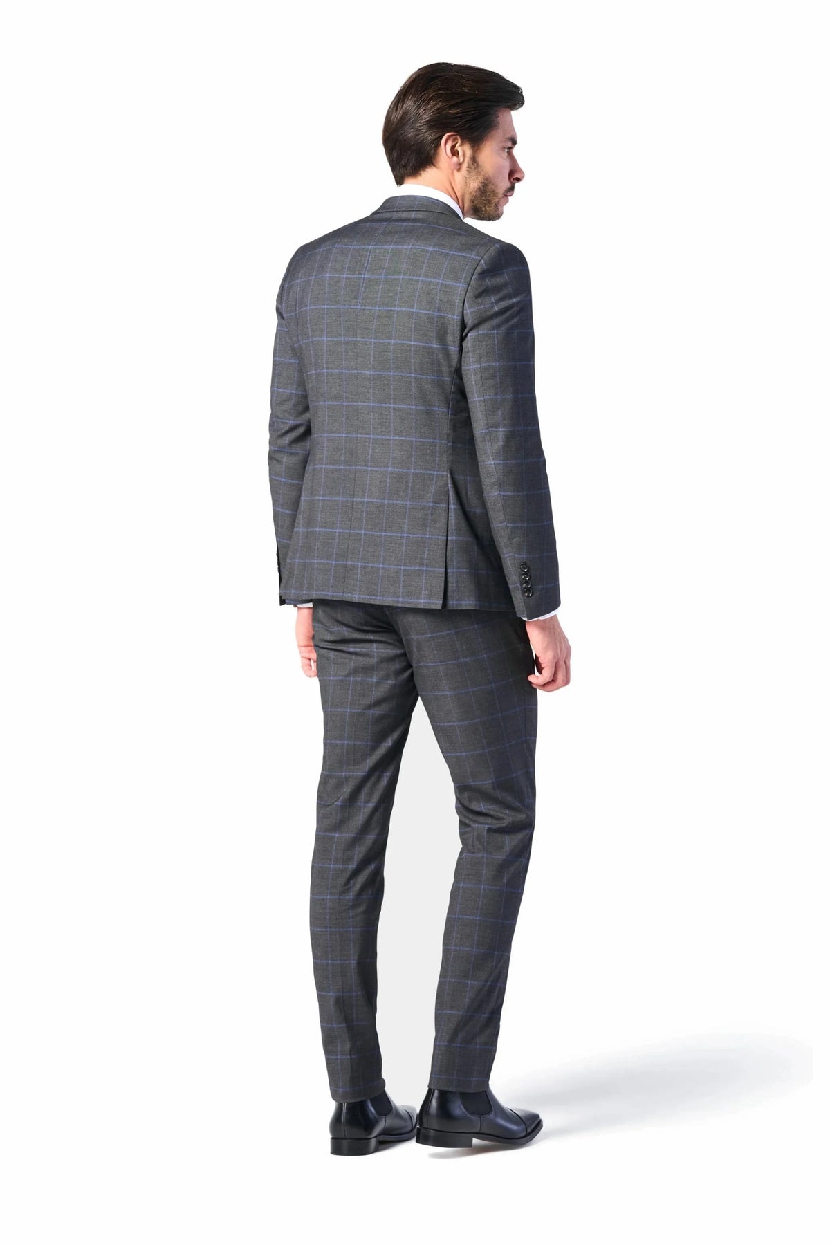 Gray and Periwinkle Blue Window Pane 3 Piece Suit