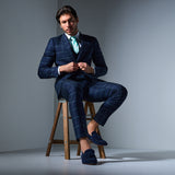 Navy and Teal Window Pane 3 Piece Suit