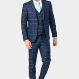 Navy and Teal Window Pane 3 Piece Suit