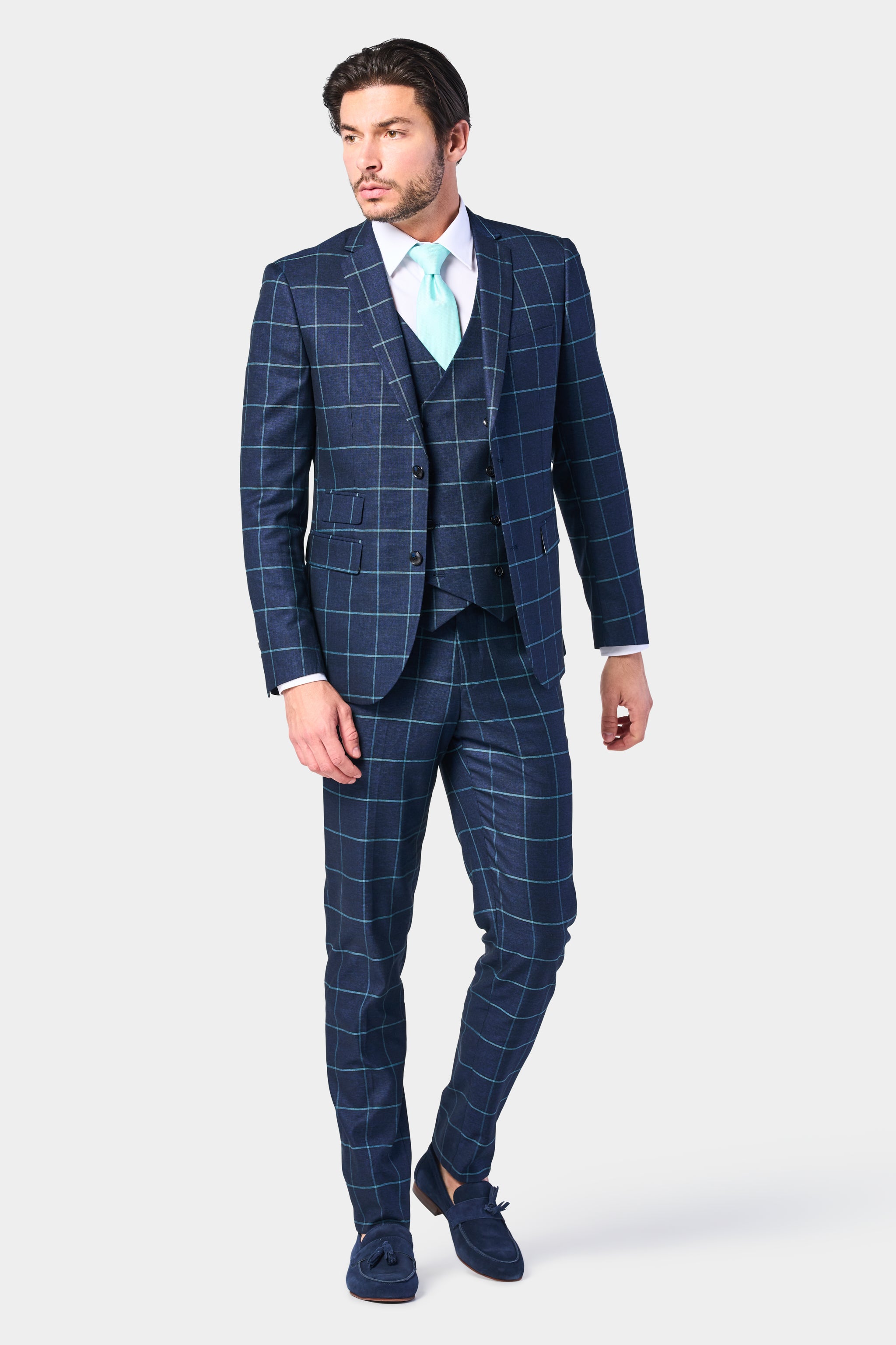 windowpane pattered suits for men
