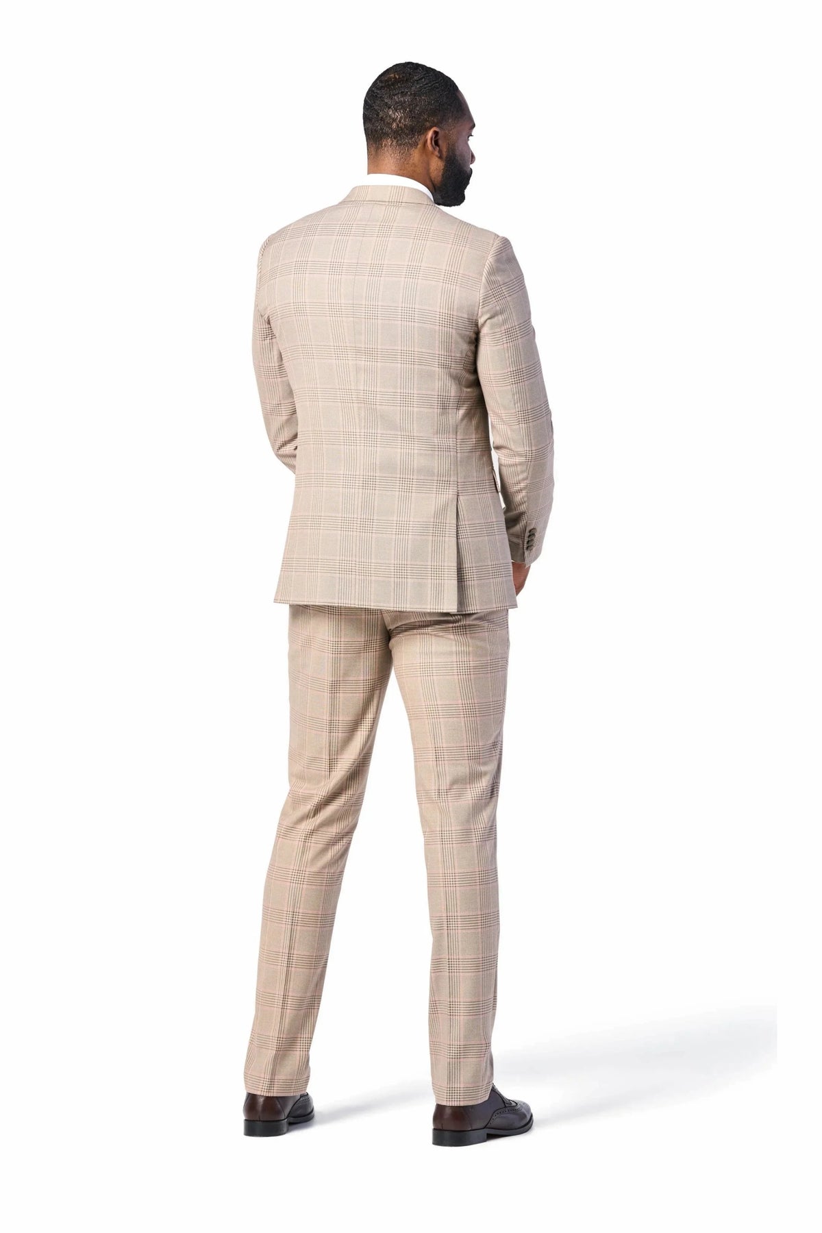 Tan and Pink Plaid 3 Piece Suit