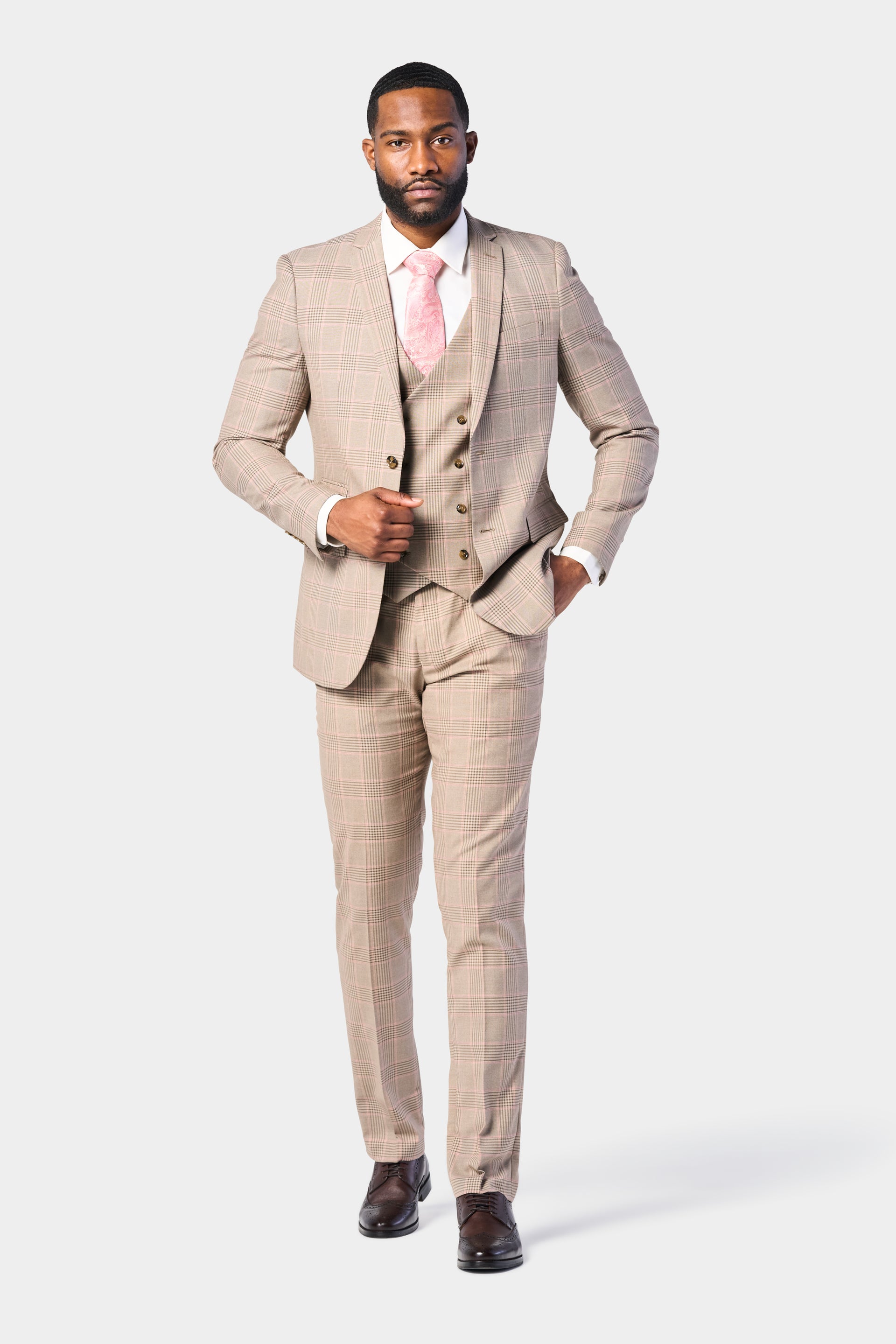 Checkered Suit Mens Rose Gold Suit Jacket Tan And Pink Plaid Piece Suit Mensuits |3pc Suit Starting At Checkered Suit Mens Rose Gold Suit Jacket Tan And Pink Plaid Piece Suit Mensuits |3pc Suit Starting At