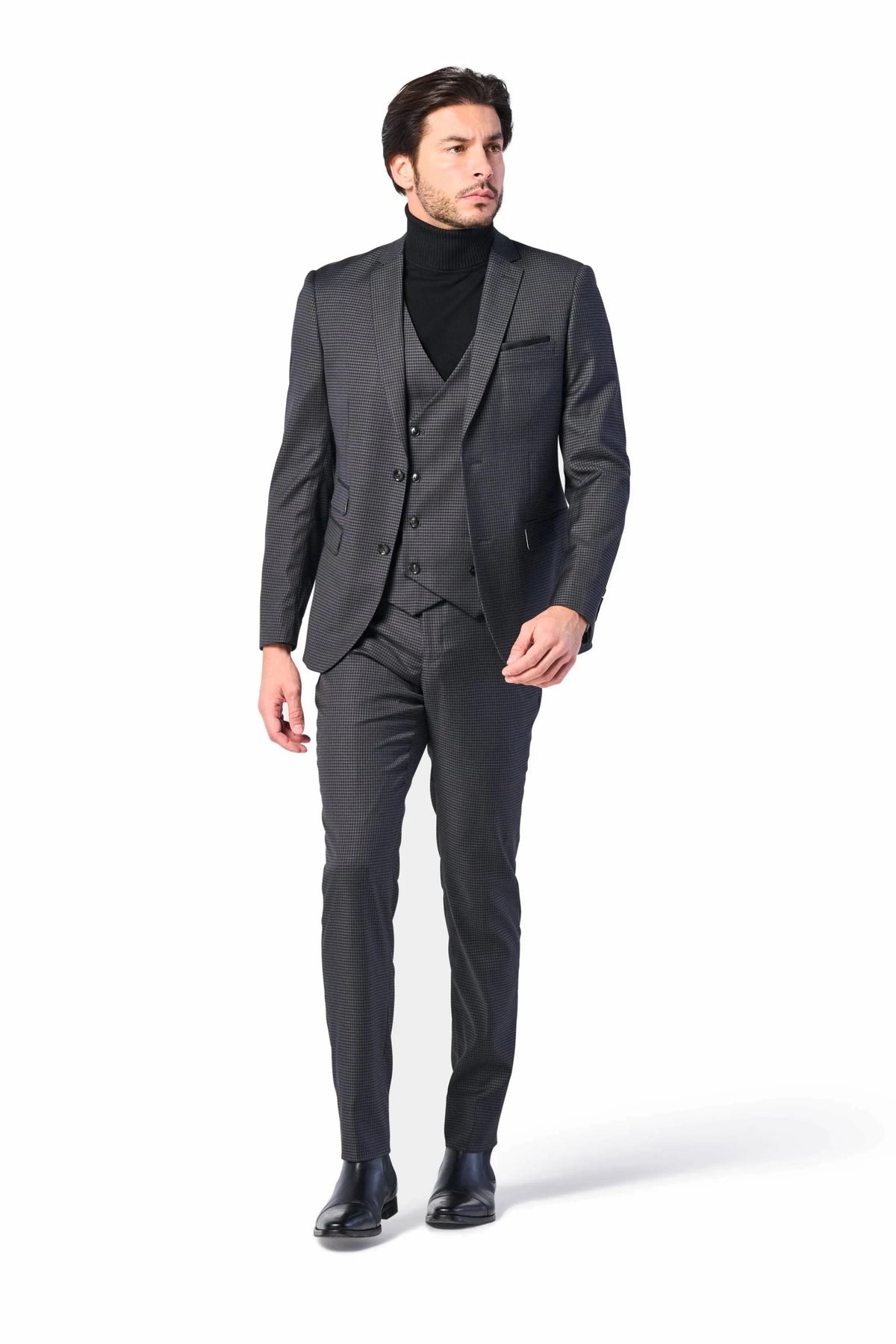 Gray and Black Mini Check 3 Piece Suit