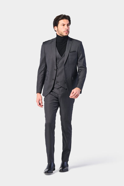 THE SUIT COMPANY 黒タグ スリーピース ダークグレー シルク混 Gray and Black Mini Check 3 Piece Suit | Mensuits |3pc Suit