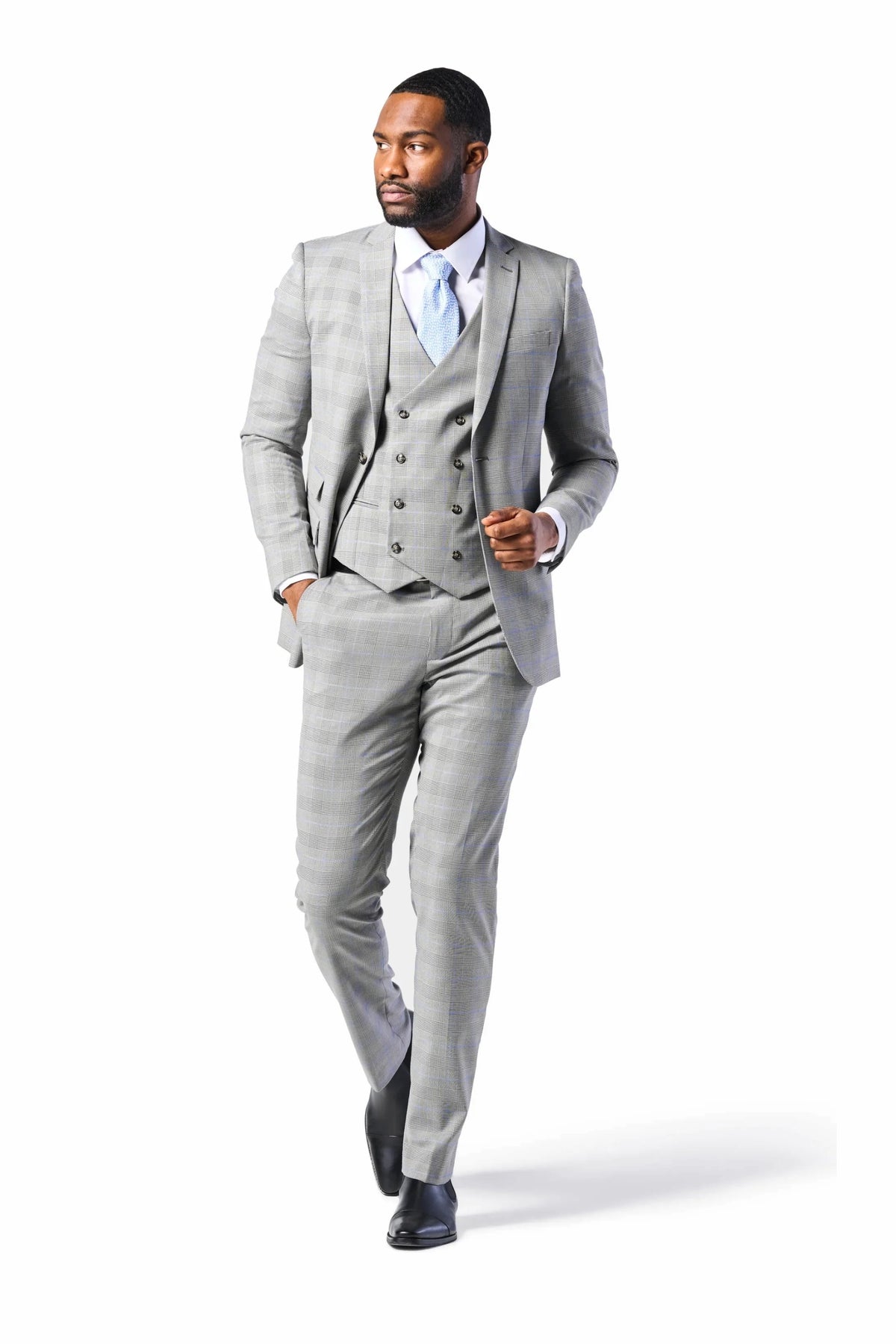 Gray and Blue Glenn Plaid 3 Piece Suit