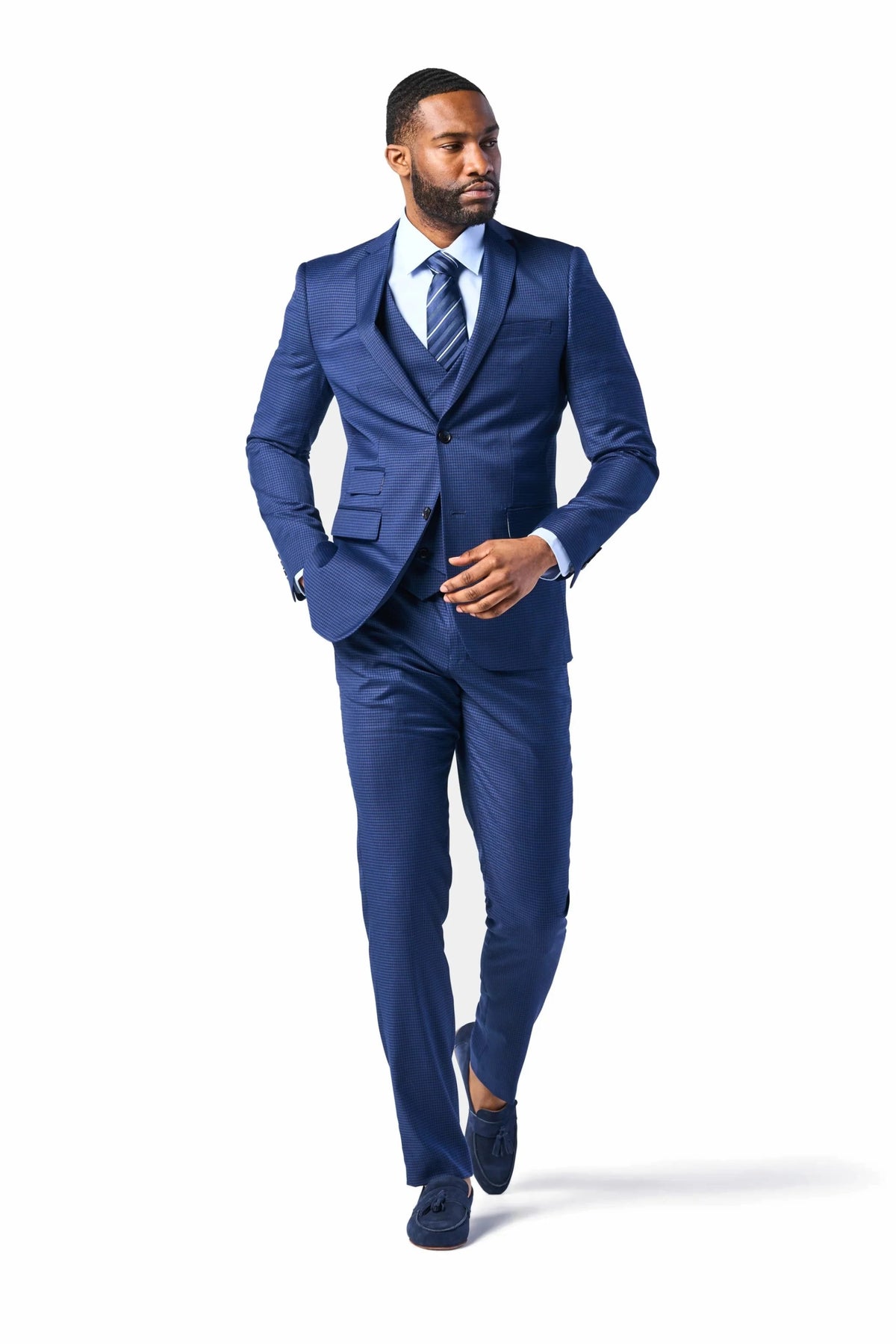 Blue and Black Mini Check 3 Piece Suit
