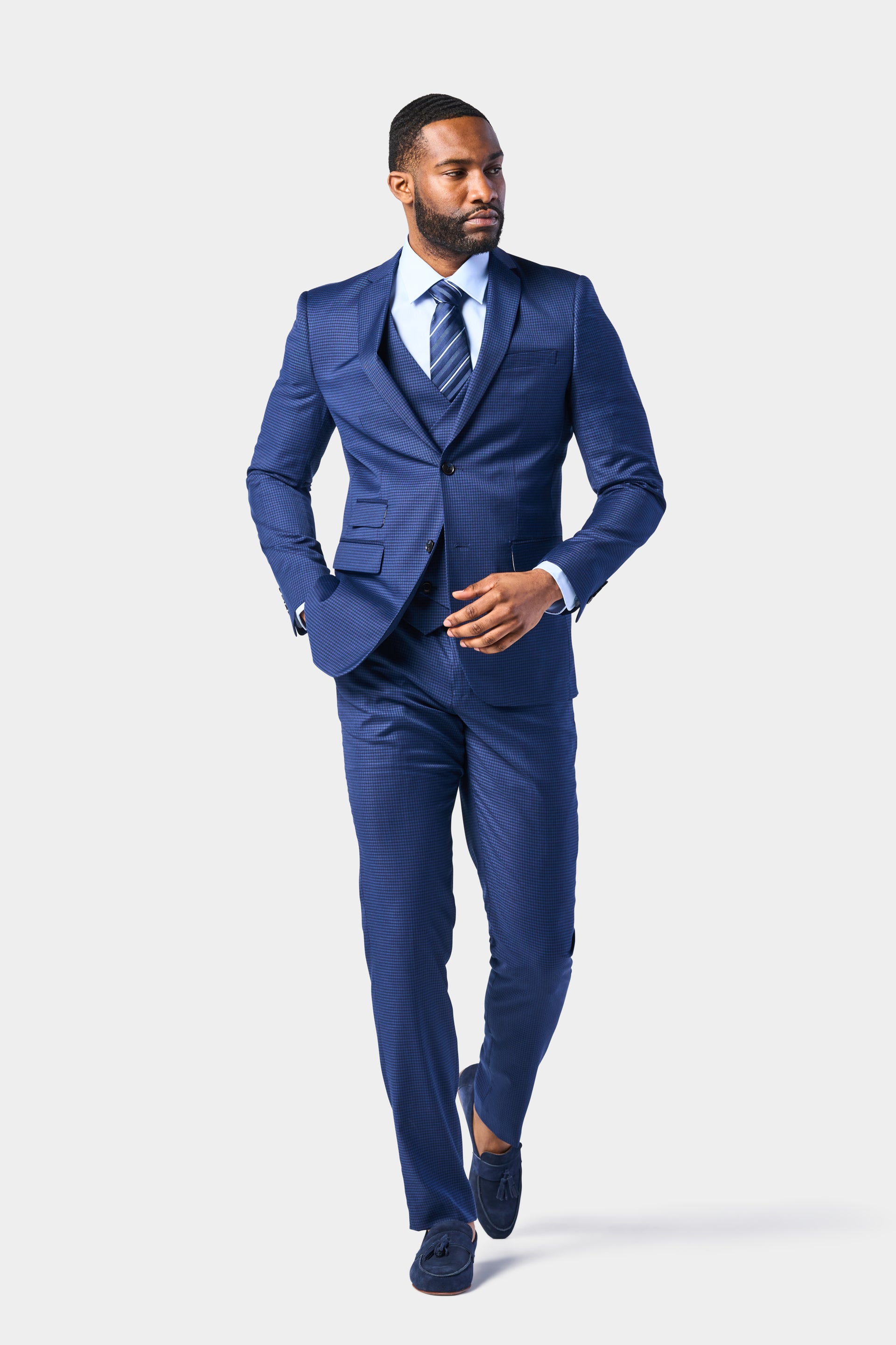 Blue and Black Mini Check 3 Piece Suit starting at $249