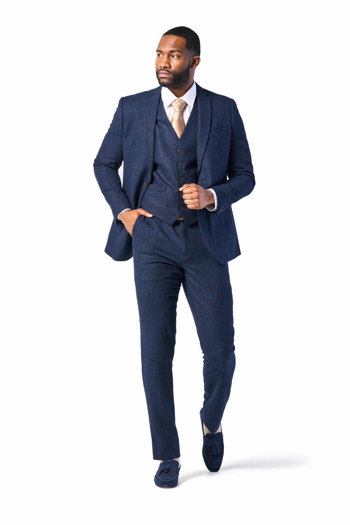 Navy Blue Tweed 3 Piece Suit