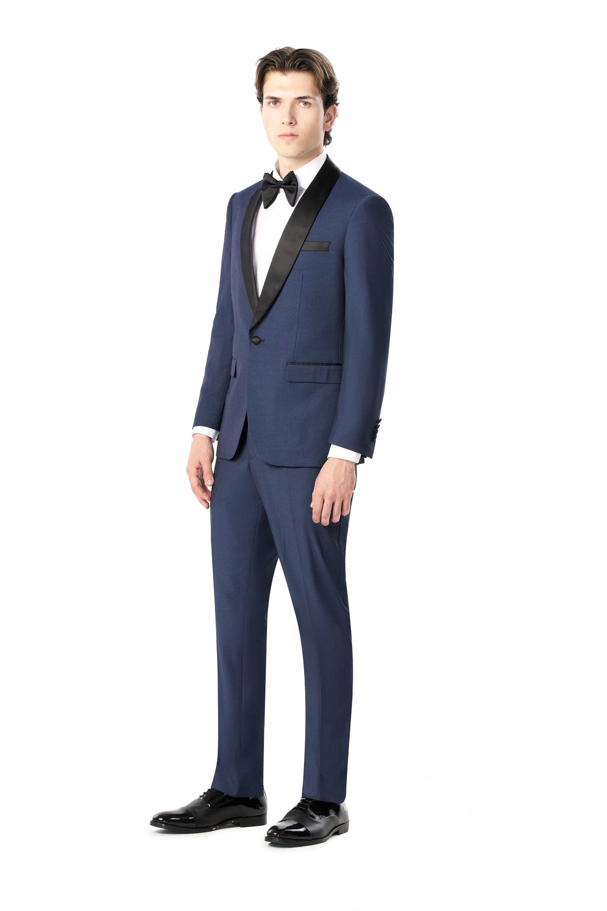 Medium Blue Diamond Texture Shawl Lapel Tuxedo