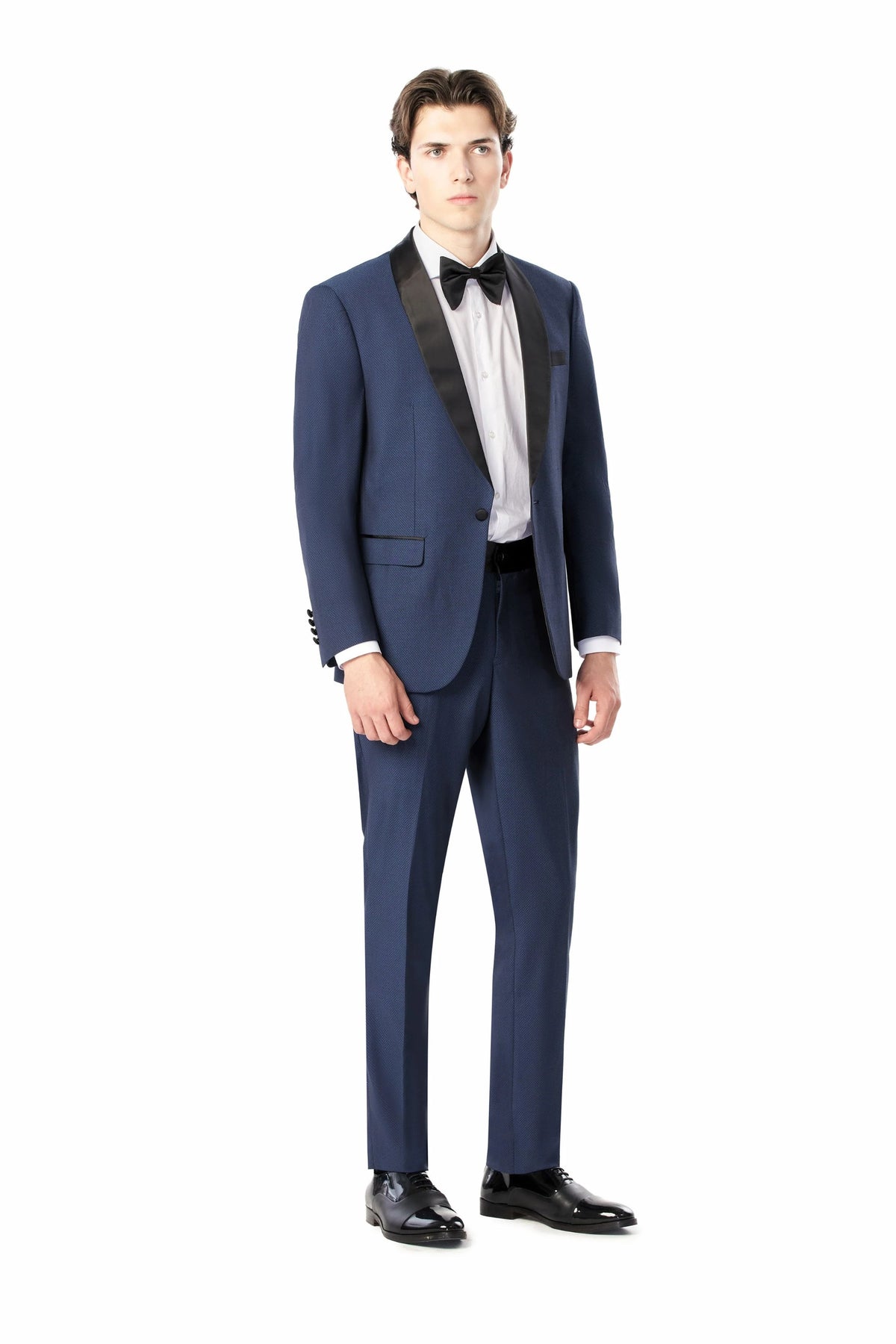 Medium Blue Diamond Texture Shawl Lapel Tuxedo