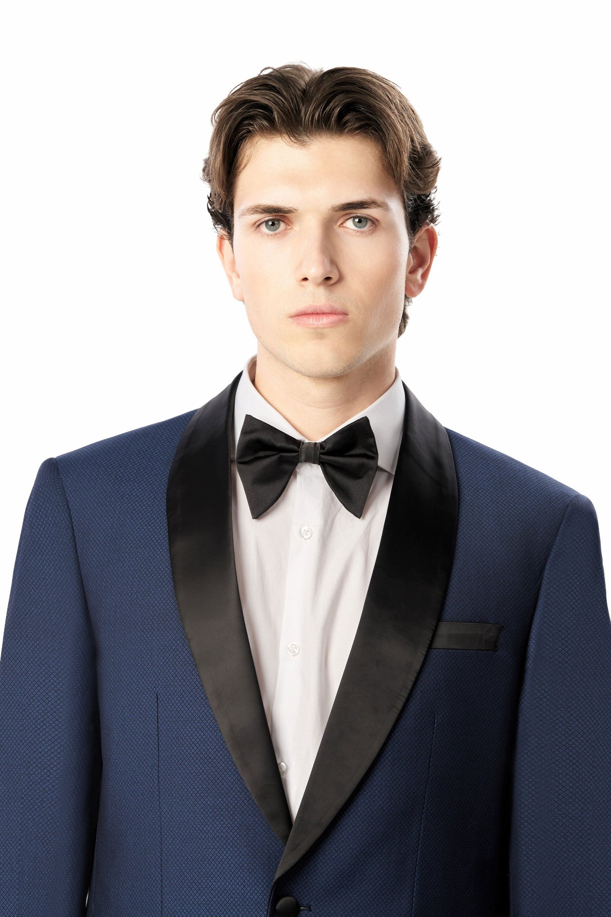 Medium Blue Diamond Texture Shawl Lapel Tuxedo