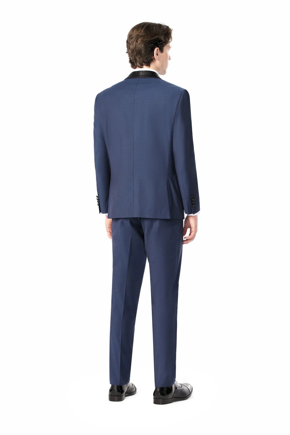 Medium Blue Diamond Texture Shawl Lapel Tuxedo