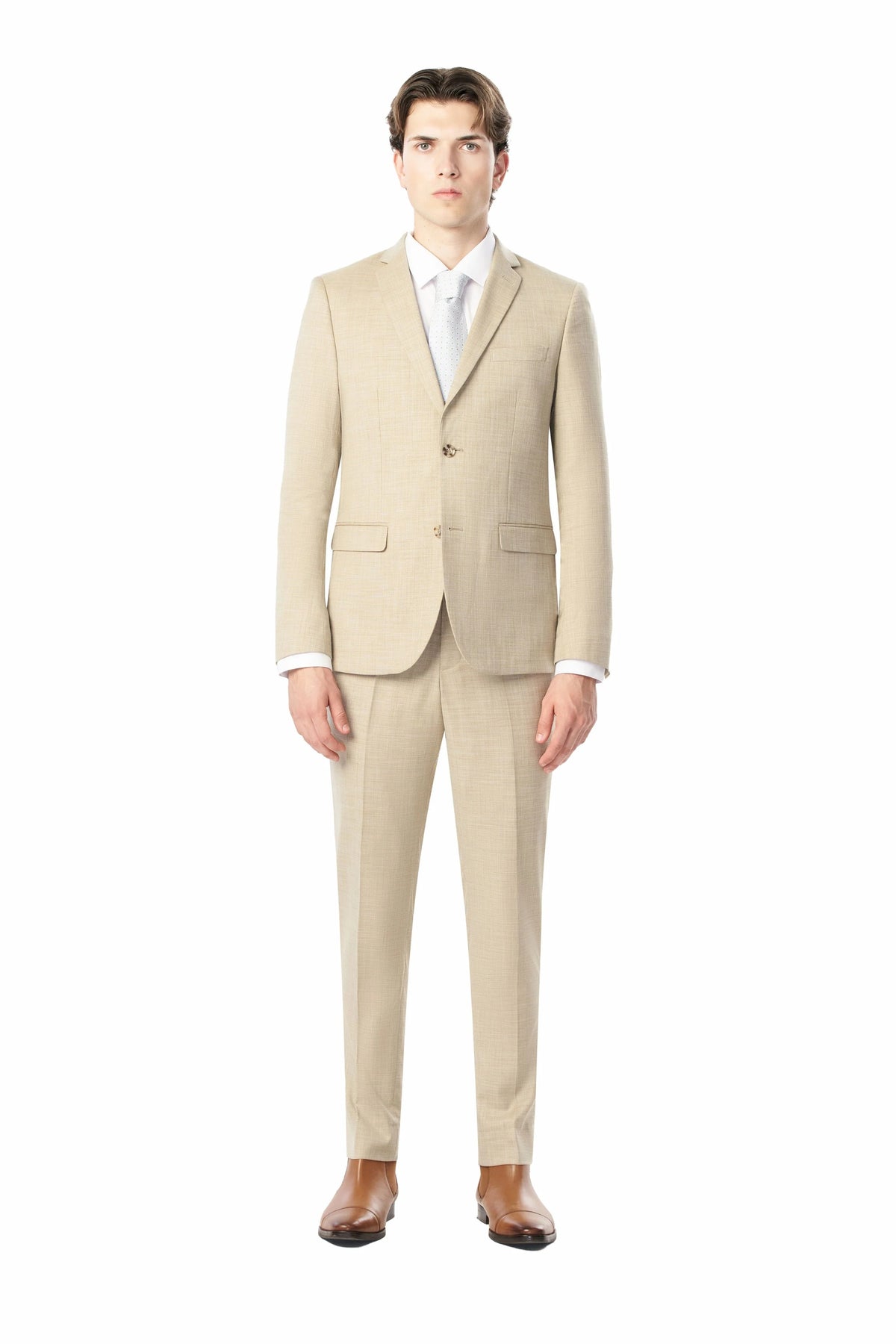 Tan Sharkskin 2 Button Suit