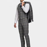 Gray Blue Flannel Plaid 3 Piece Suit