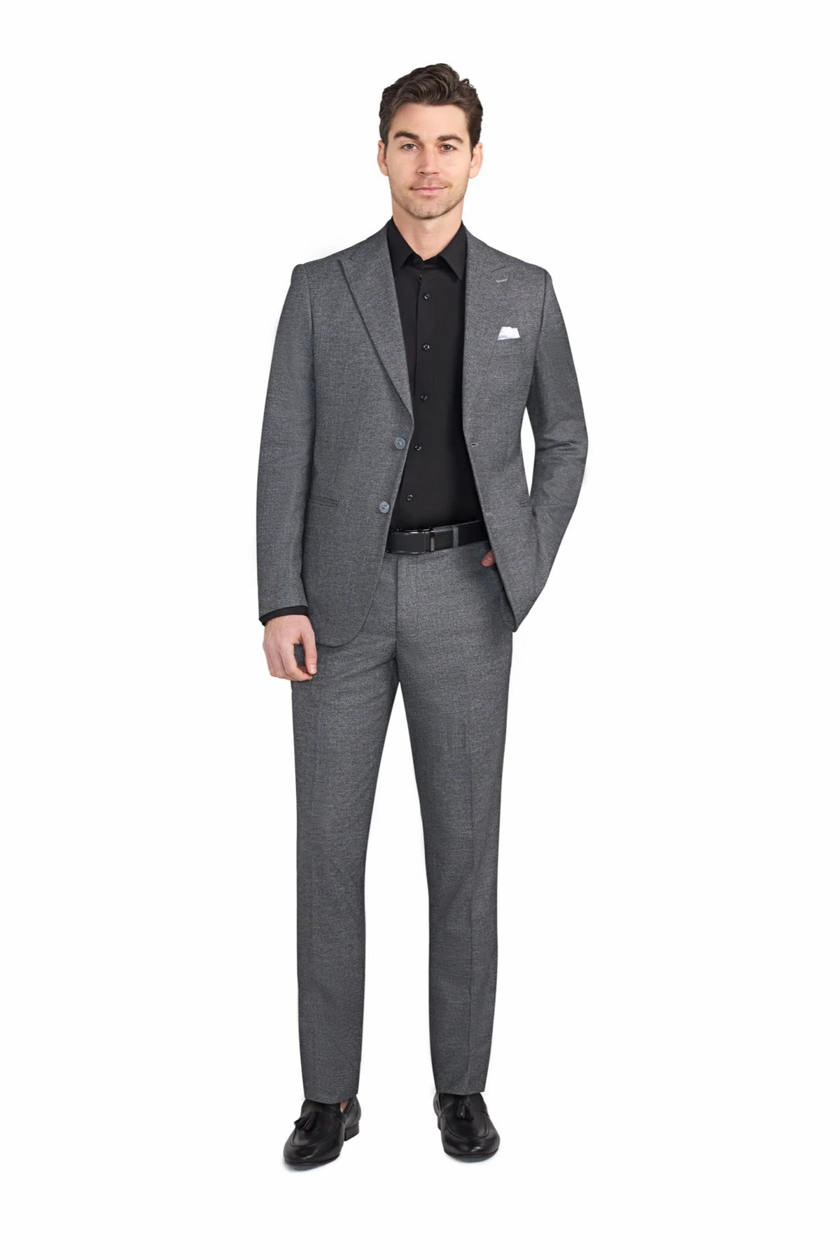 Grey Melange Jersey Knit Suit - view 2