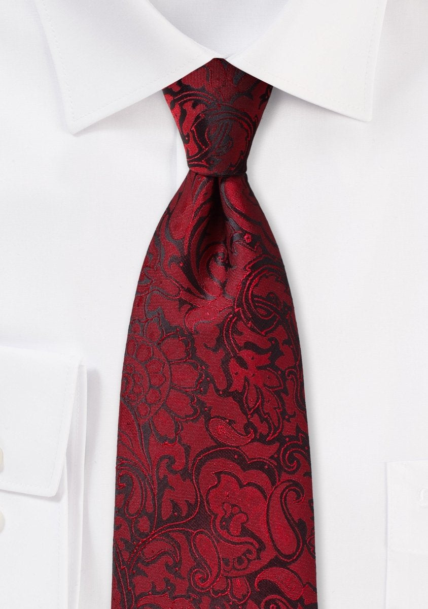 Bordeaux Floral Paisley Necktie - MenSuits