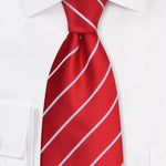 Bright Red and White Narrow Striped Necktie - MenSuits