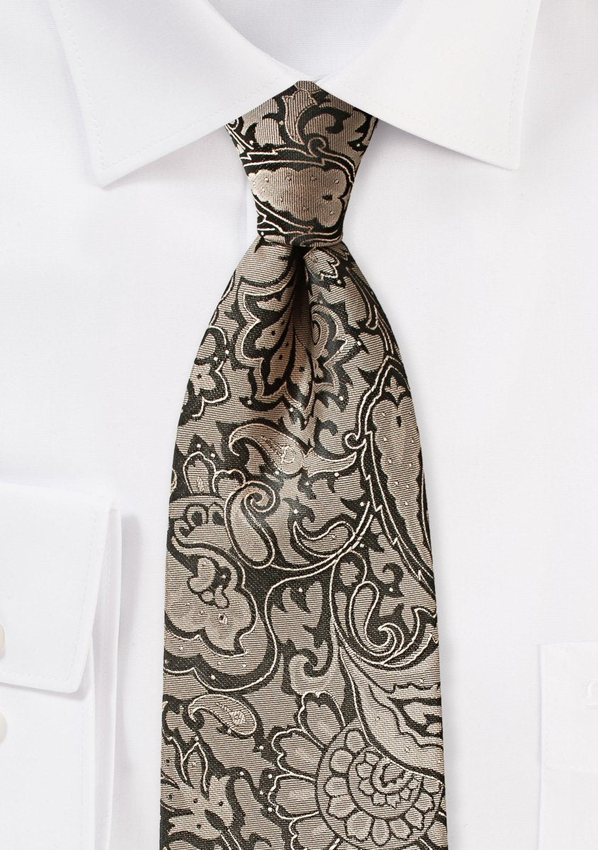 Bronze Floral Paisley Necktie - MenSuits