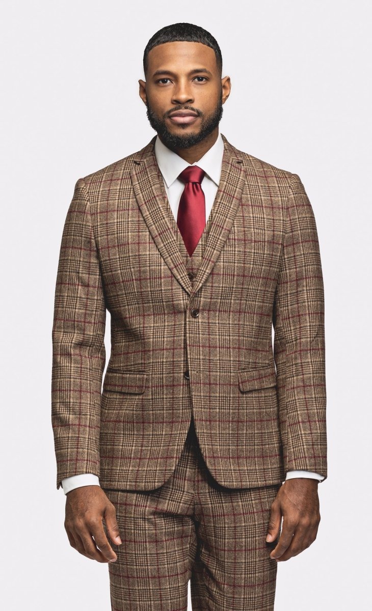 Mens 3 Piece Tweed Check Suit - Cream: Buy Online - Happy Gentleman United  States