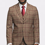 Brown Burgundy Plaid Flannel 3 Piece Suit - MenSuits