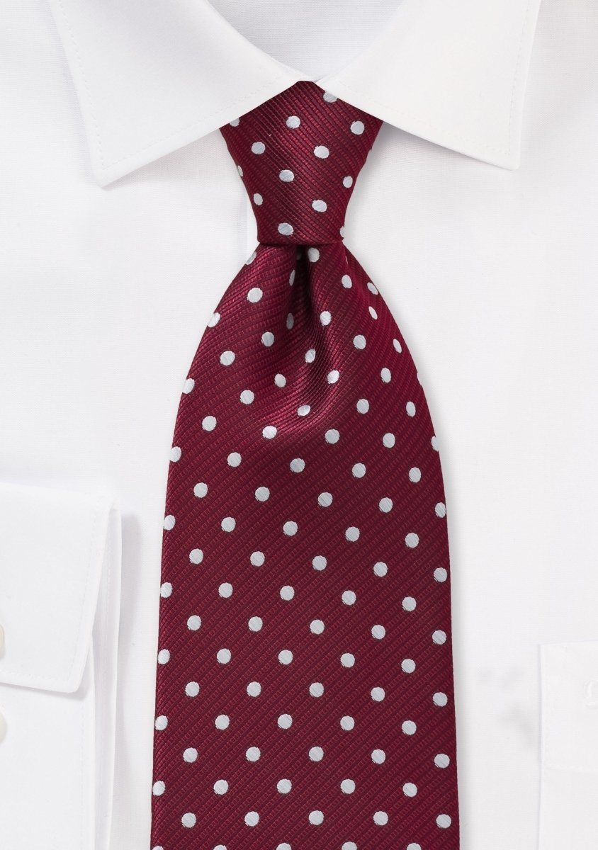 Burgundy and White Polka Dot Necktie - MenSuits
