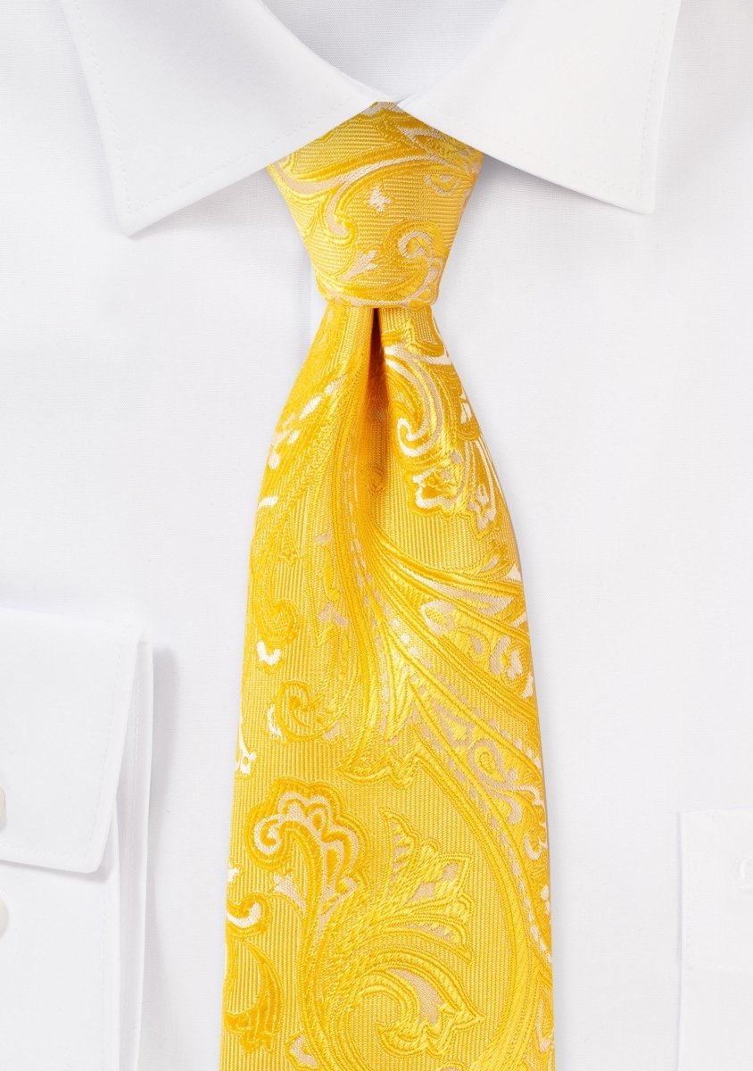 Canary Yellow Proper Paisley Necktie - MenSuits