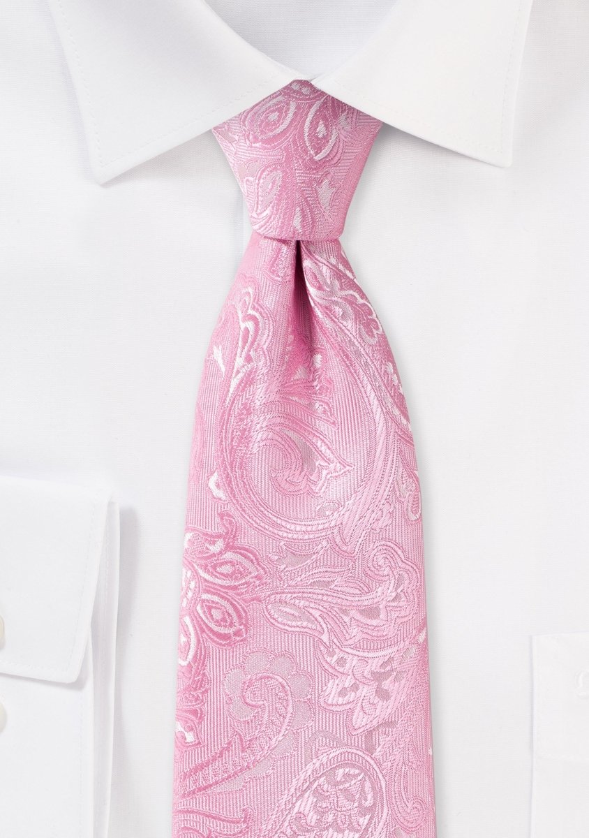 Carnation Pink Proper Paisley Necktie - MenSuits