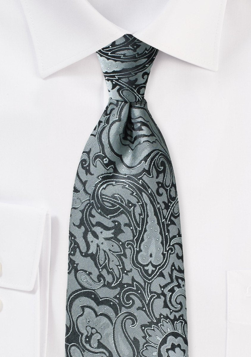 Charcoal Floral Paisley Necktie - MenSuits