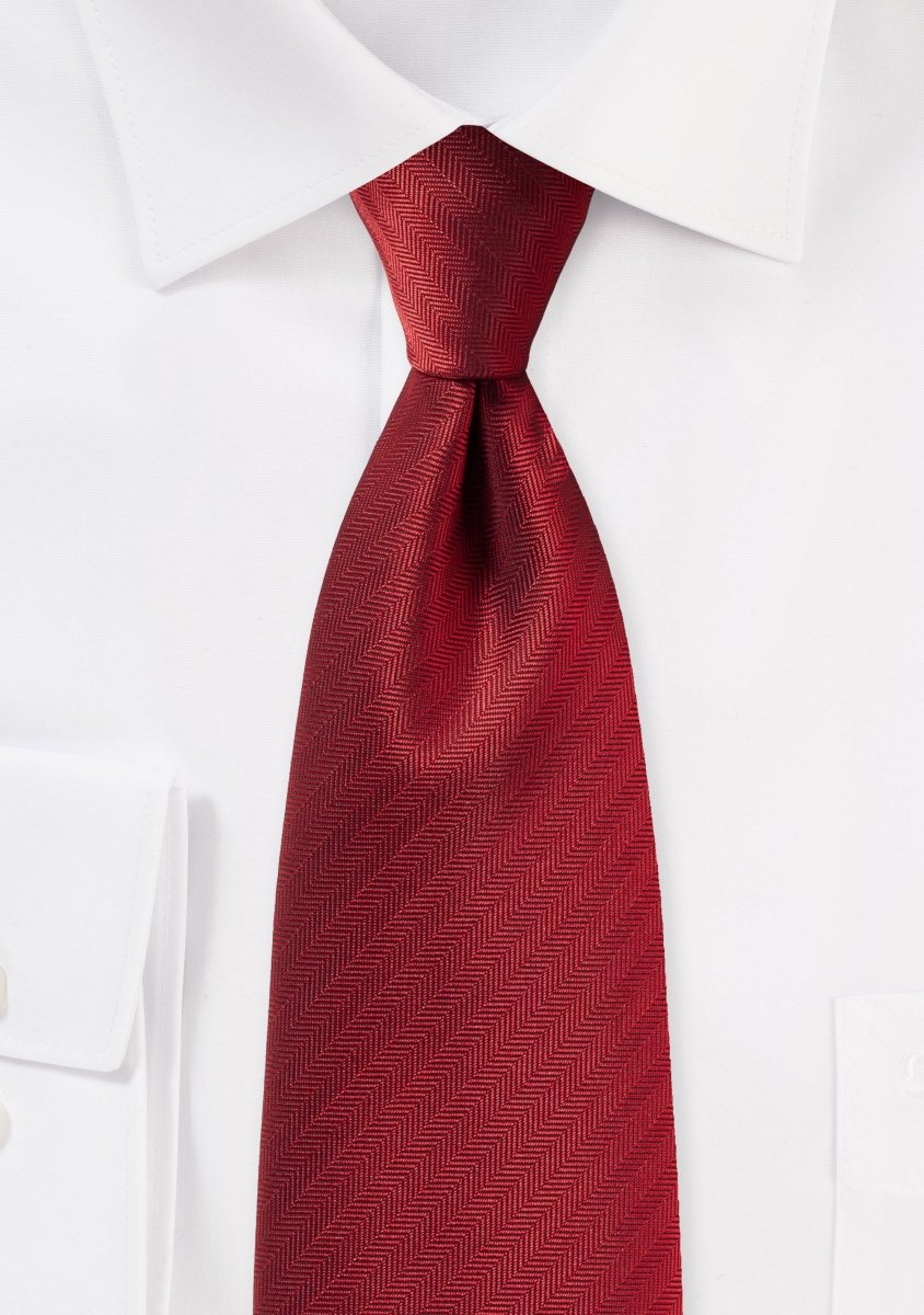 Cherry Red Herringbone Necktie - MenSuits