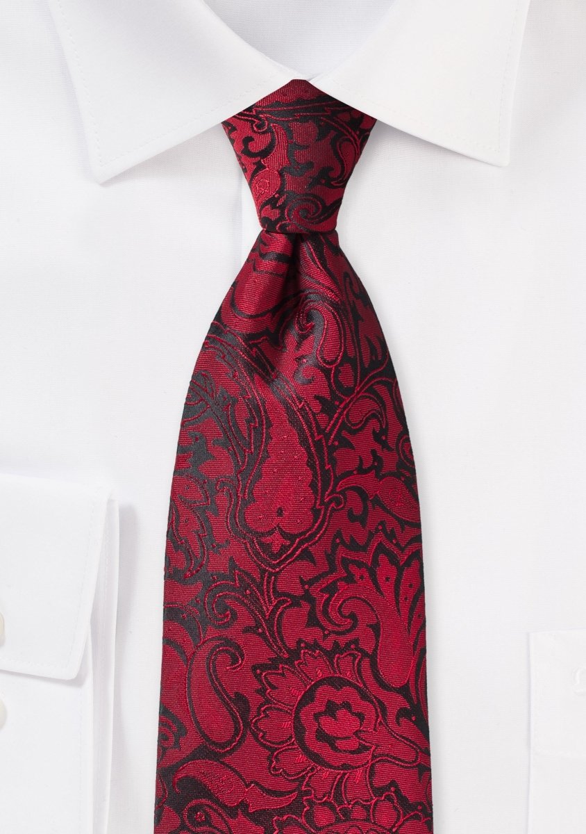 Chili Red Floral Paisley Necktie - MenSuits