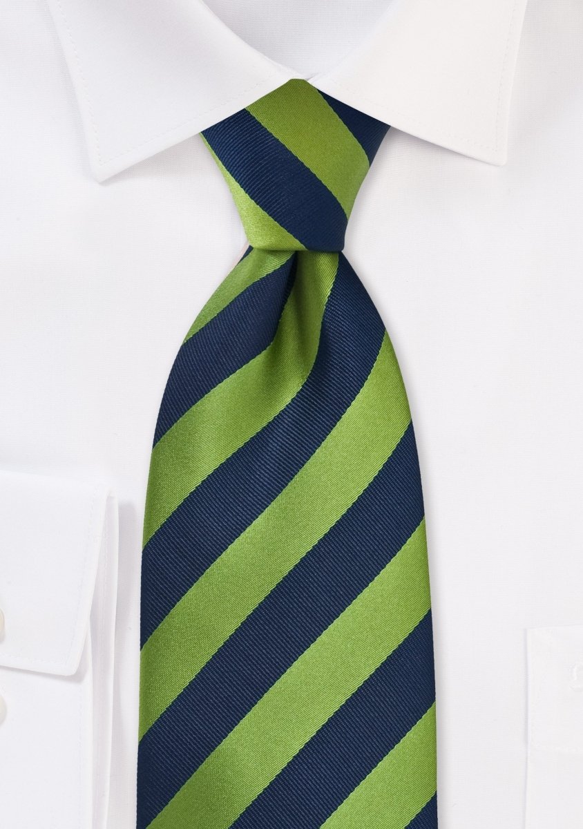 Citrus Green and Navy Repp&Regimental Striped Necktie - MenSuits