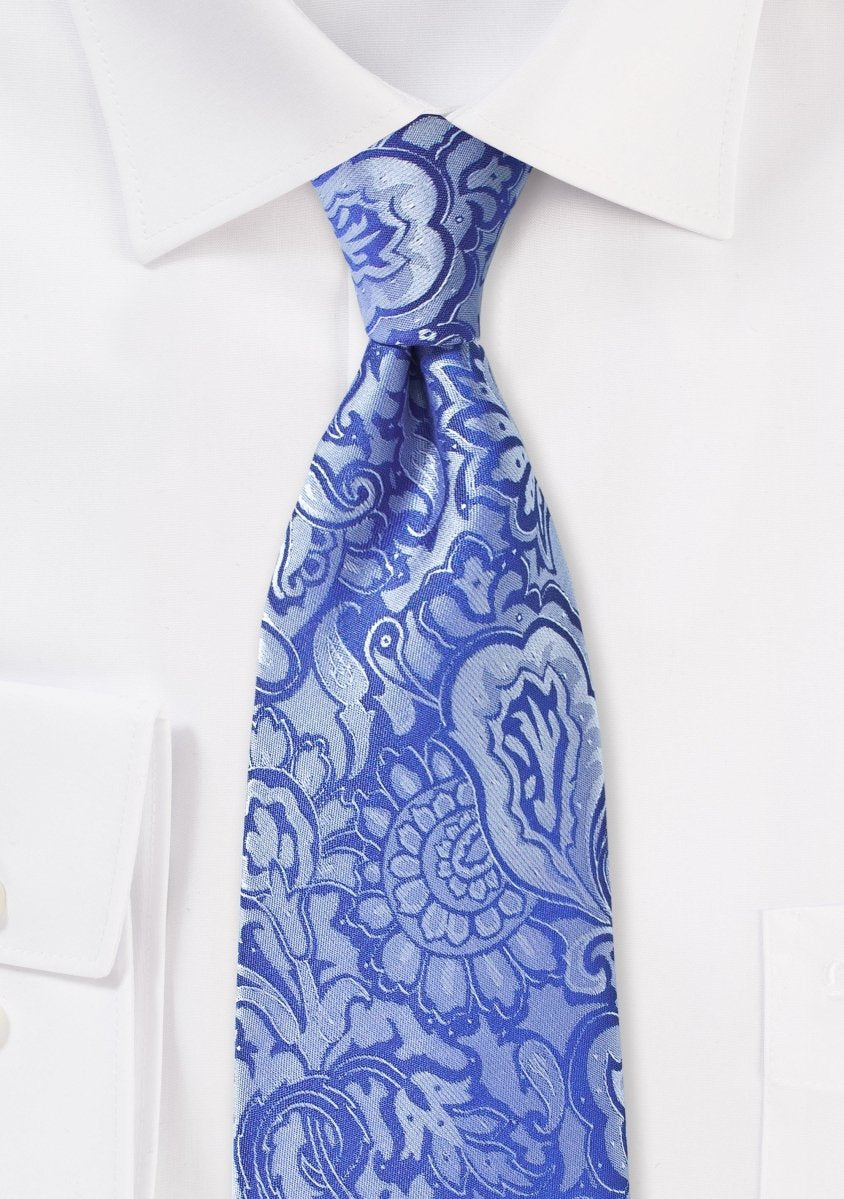 Cobalt Floral Paisley Necktie - MenSuits