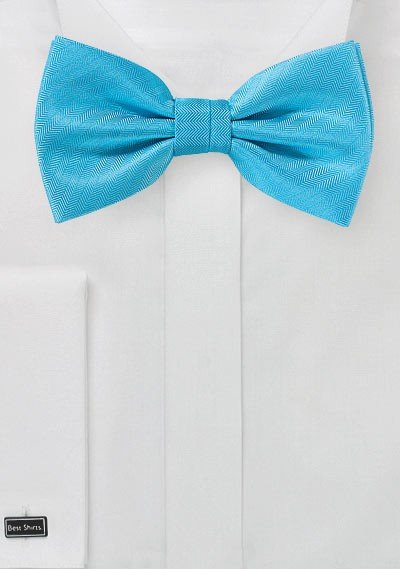 Cyan Blue Herringbone Bowtie - MenSuits