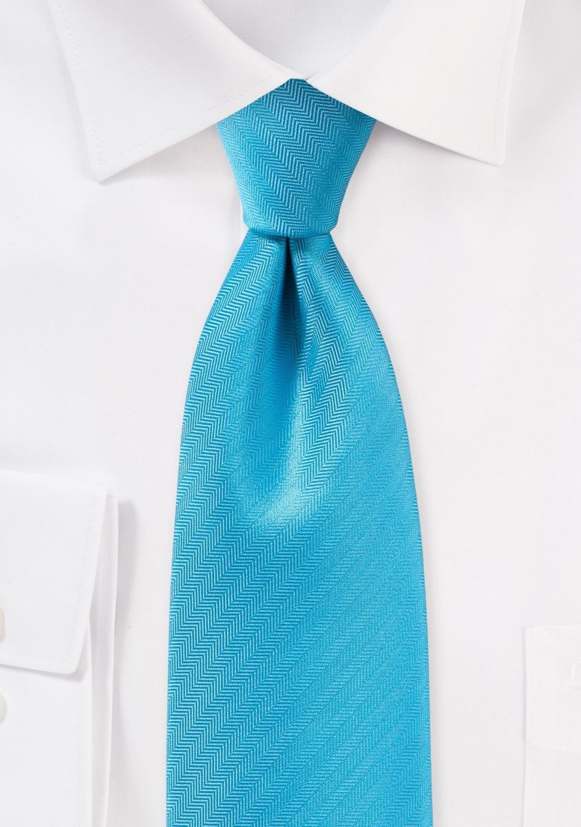 Cyan Blue Herringbone Necktie - MenSuits