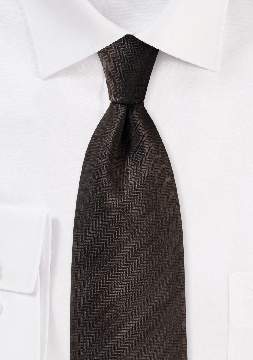Dark Chocolate Herringbone Necktie - MenSuits