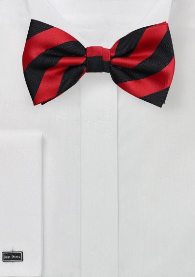 Deep Red and Black Repp&Regimental Striped Bowtie - MenSuits