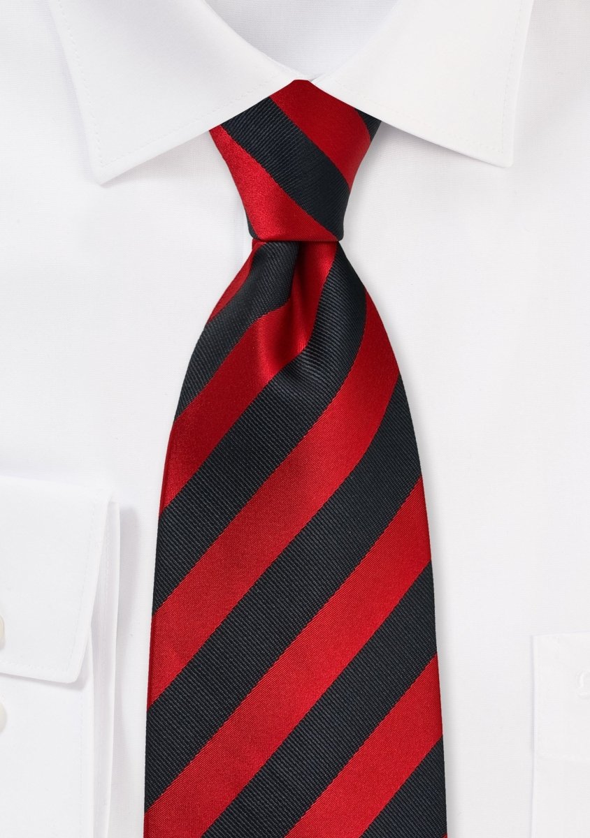 Deep Red and Black Repp&Regimental Striped Necktie - MenSuits