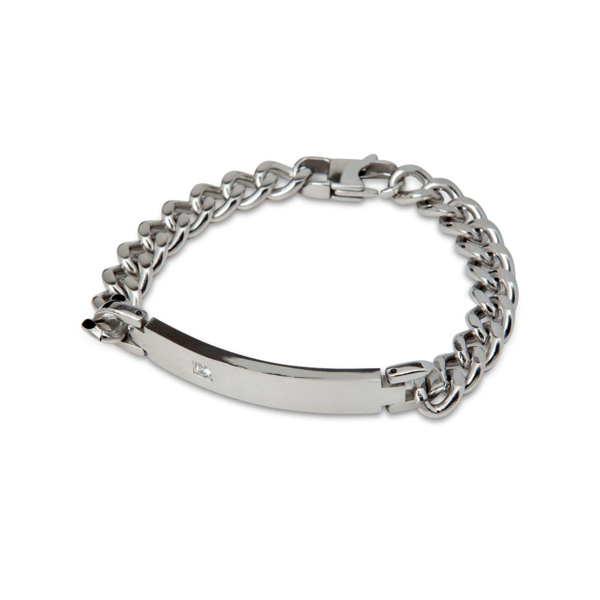 Diamond Embedded Silver Band Chain Bracelet - MenSuits