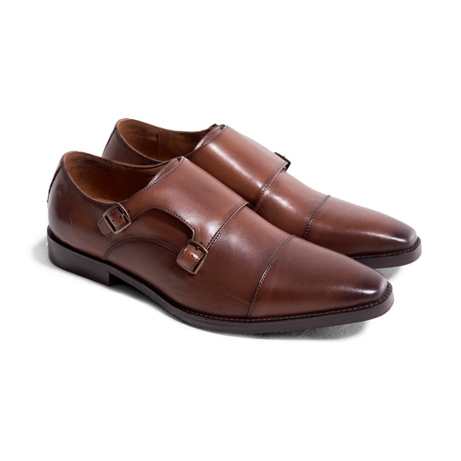 Double Monk Strap Chestnut Brown Shoes - MenSuits