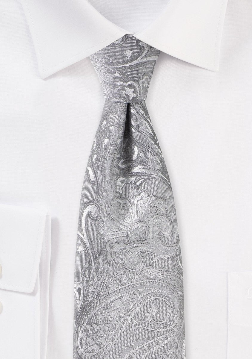 Festive Silver Proper Paisley Necktie - MenSuits