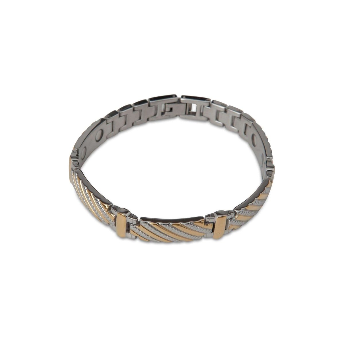 Gold and Textured Silver Striped Bracelet - MenSuits