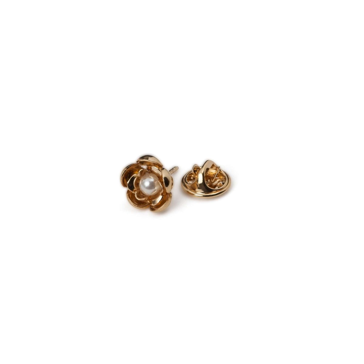 Gold with Pearl Flower Lapel Pin - MenSuits