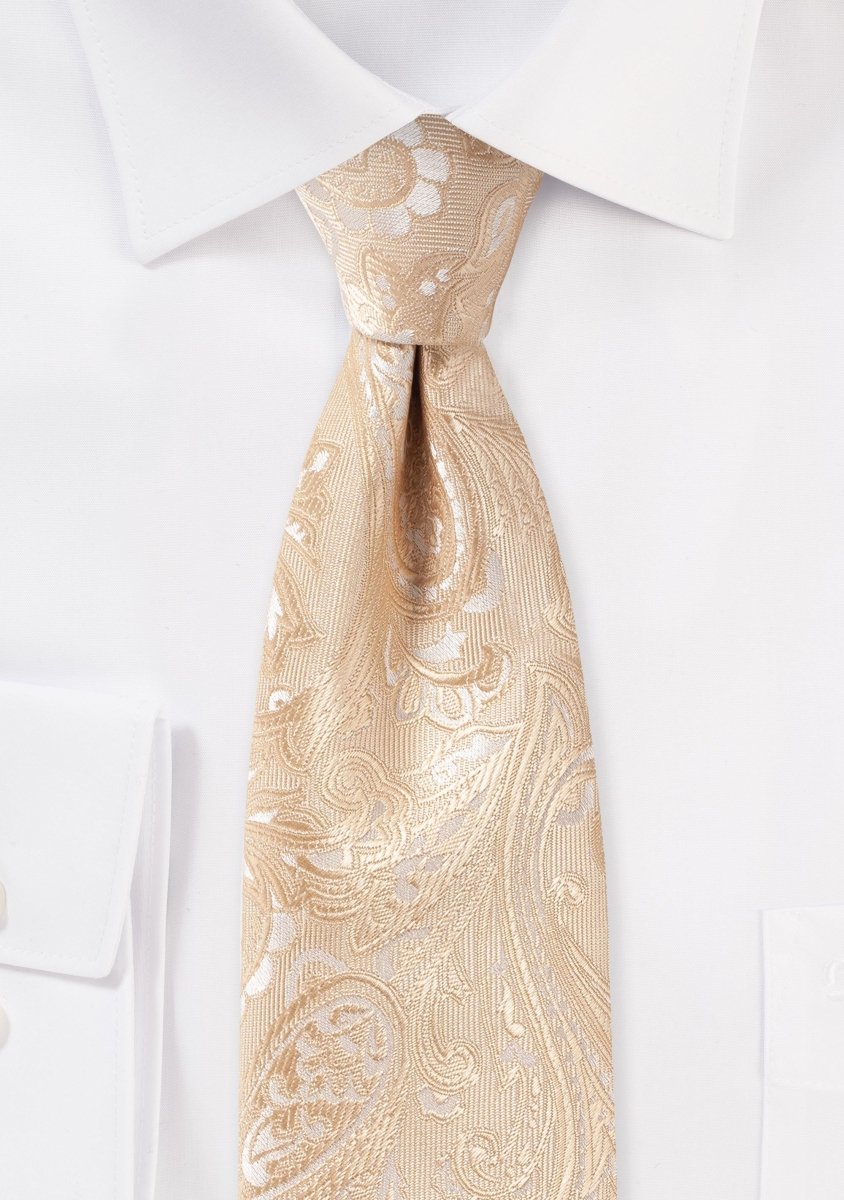 Golden Champagne Proper Paisley Necktie - MenSuits