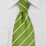 Grass Green and White Narrow Striped Necktie - MenSuits